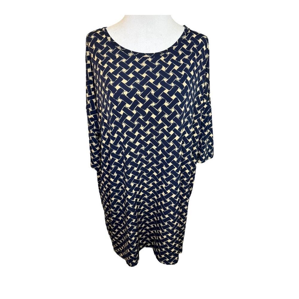 NEW LuLaRoe Irma Top Women's Small‎ Black Tan Geometric Print Short Sleeve NWT